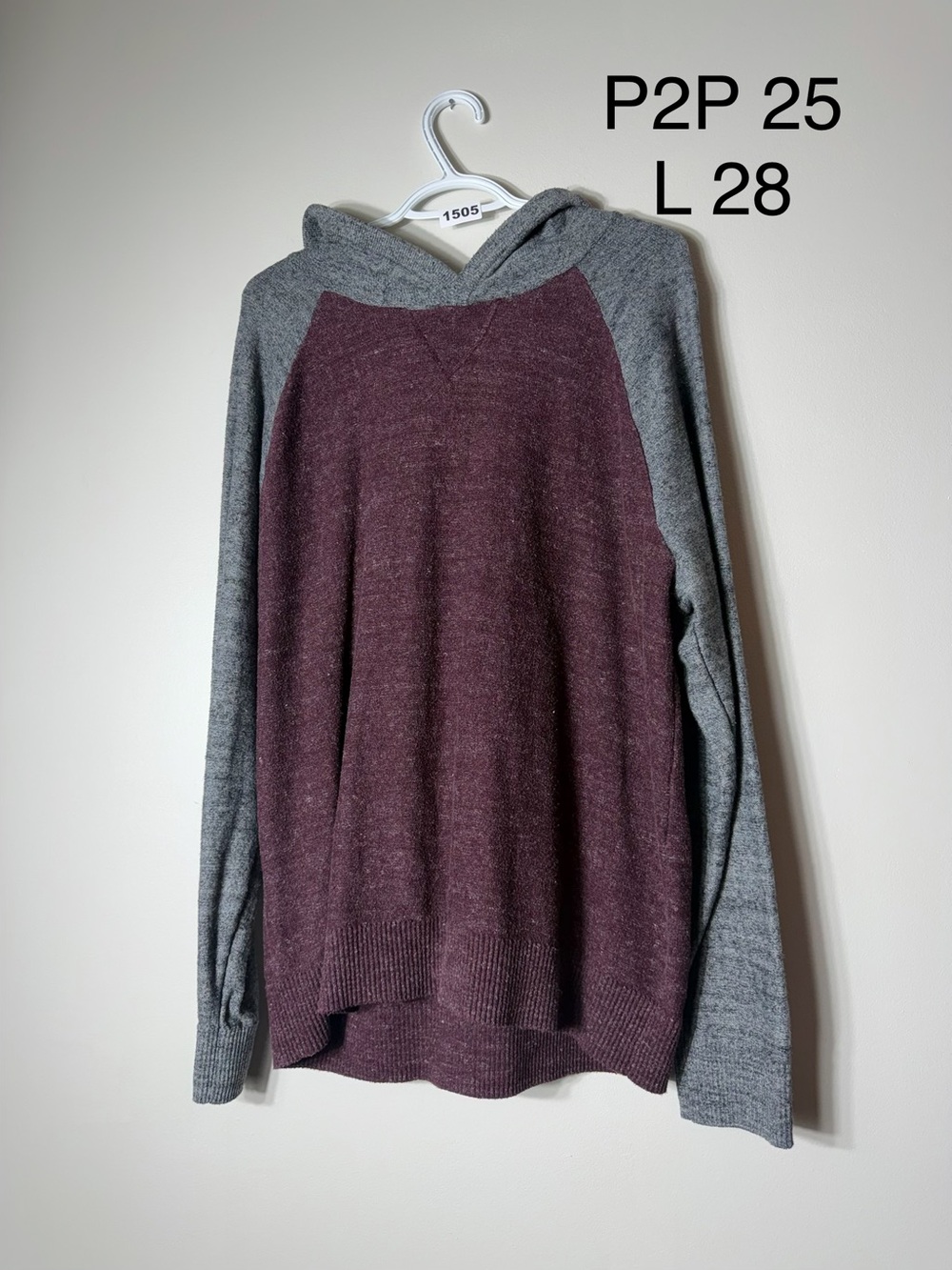 GAP Colorblock Knit Hoodie Sweater - Burgundy Grey Size Large - Fall Menswear
